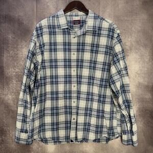 Untuckit Men's Nelson Blue Gray Plaid Cotton Long Sleeve‎ Button Up Shirt 3XL